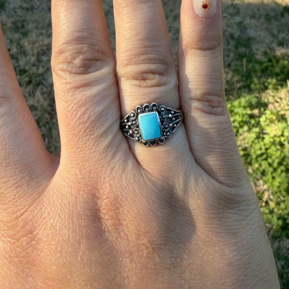 925 Sterling Silver Vintage Ring With Rectangular Turquoise Stone
